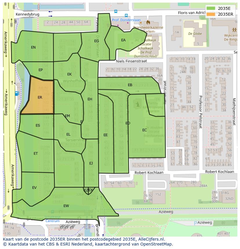 Afbeelding van het postcodegebied 2035 ER op de kaart.
