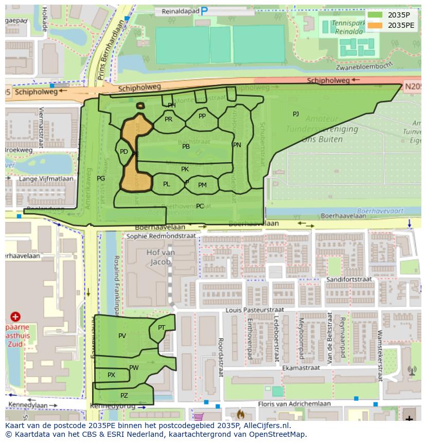 Afbeelding van het postcodegebied 2035 PE op de kaart.