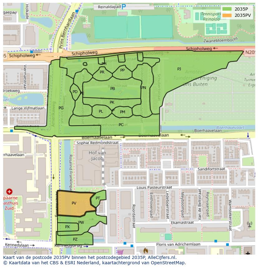 Afbeelding van het postcodegebied 2035 PV op de kaart.
