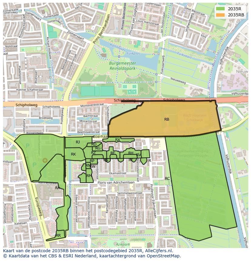 Afbeelding van het postcodegebied 2035 RB op de kaart.