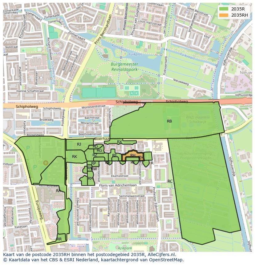 Afbeelding van het postcodegebied 2035 RH op de kaart.