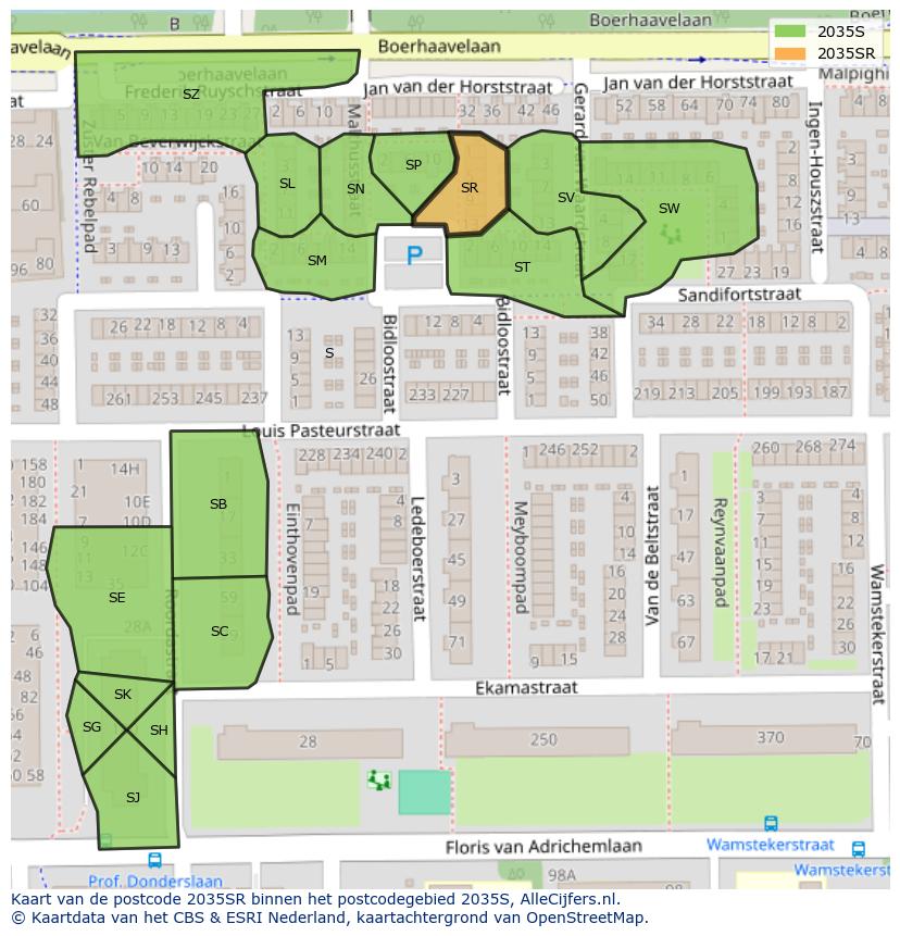 Afbeelding van het postcodegebied 2035 SR op de kaart.