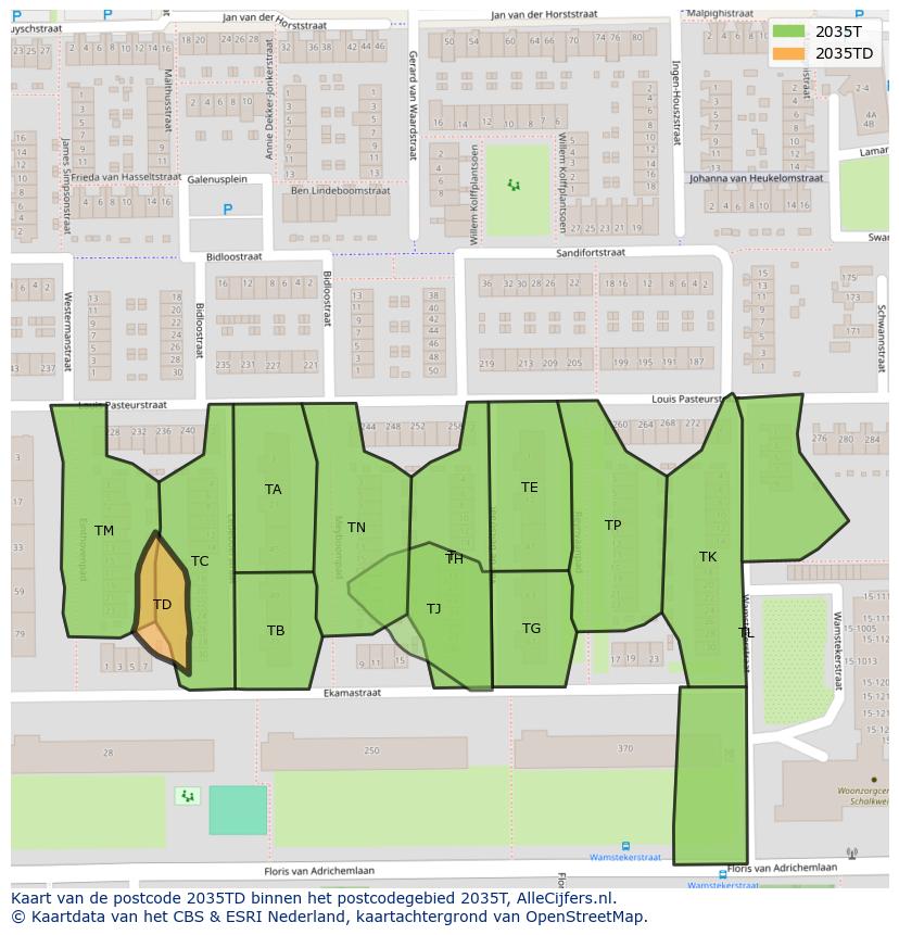 Afbeelding van het postcodegebied 2035 TD op de kaart.