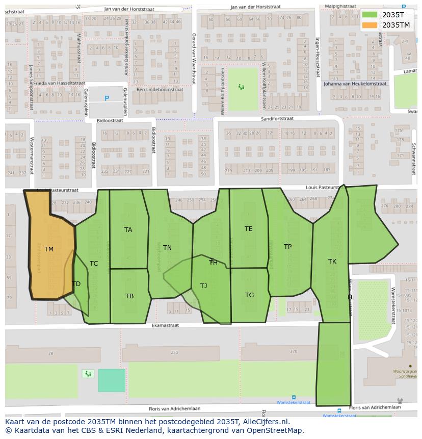 Afbeelding van het postcodegebied 2035 TM op de kaart.