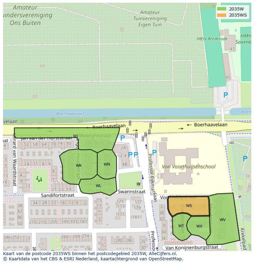 Afbeelding van het postcodegebied 2035 WS op de kaart.