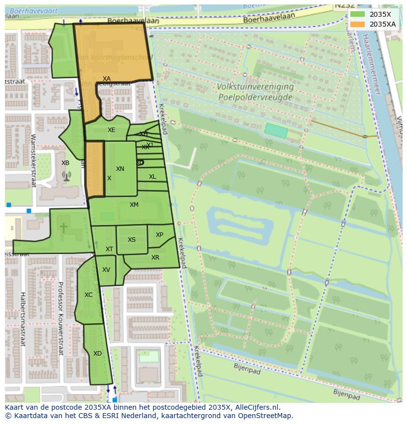 Afbeelding van het postcodegebied 2035 XA op de kaart.
