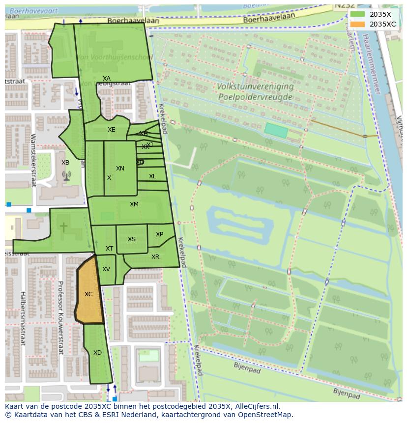 Afbeelding van het postcodegebied 2035 XC op de kaart.