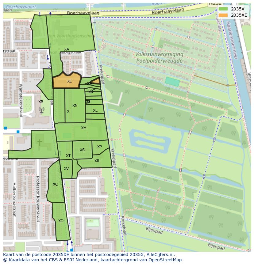Afbeelding van het postcodegebied 2035 XE op de kaart.