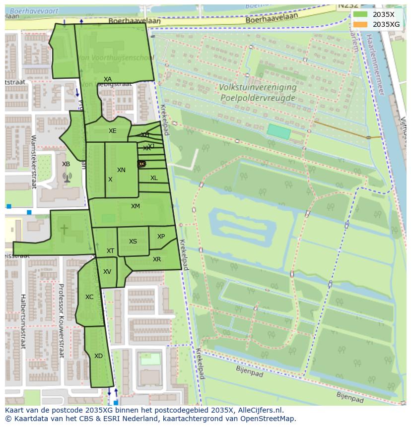 Afbeelding van het postcodegebied 2035 XG op de kaart.