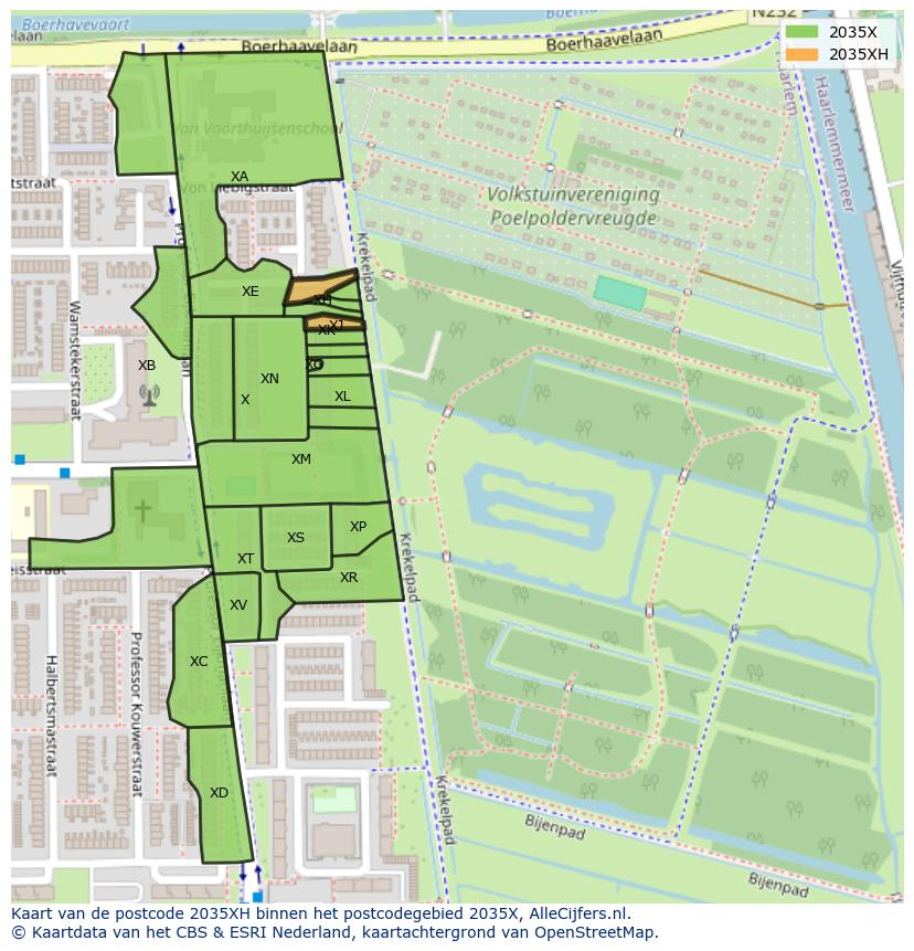 Afbeelding van het postcodegebied 2035 XH op de kaart.