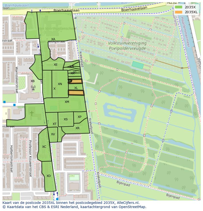 Afbeelding van het postcodegebied 2035 XL op de kaart.