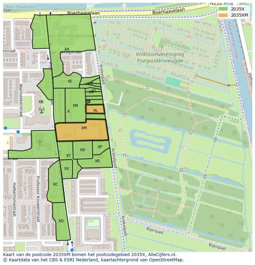 Afbeelding van het postcodegebied 2035 XM op de kaart.