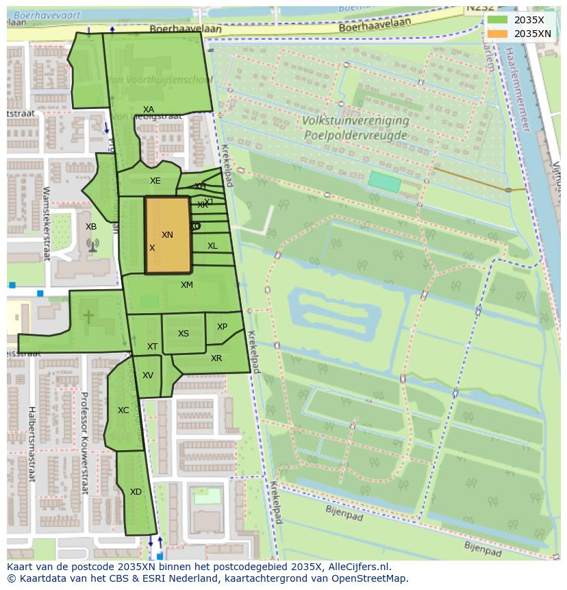 Afbeelding van het postcodegebied 2035 XN op de kaart.
