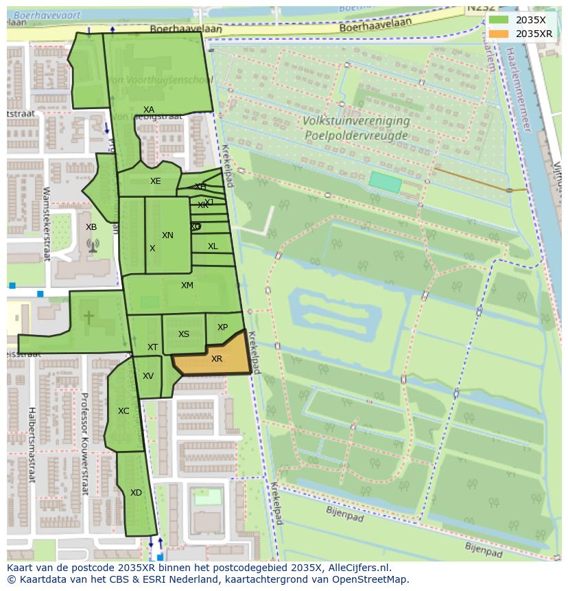 Afbeelding van het postcodegebied 2035 XR op de kaart.