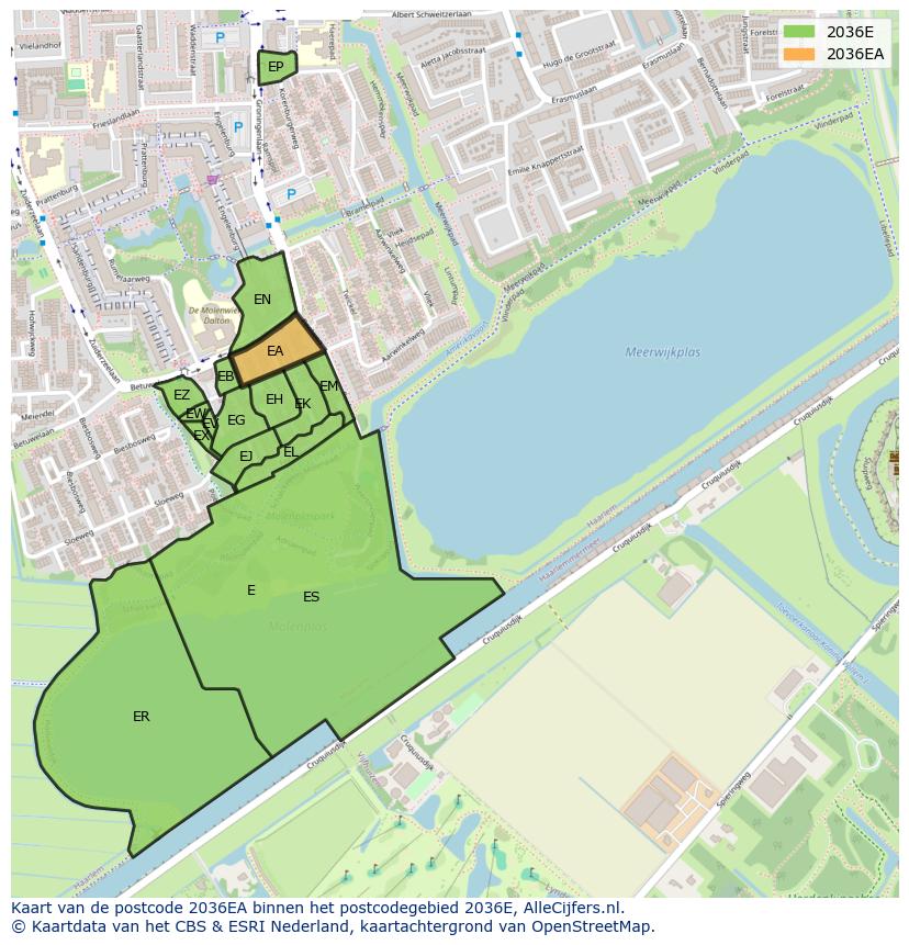 Afbeelding van het postcodegebied 2036 EA op de kaart.