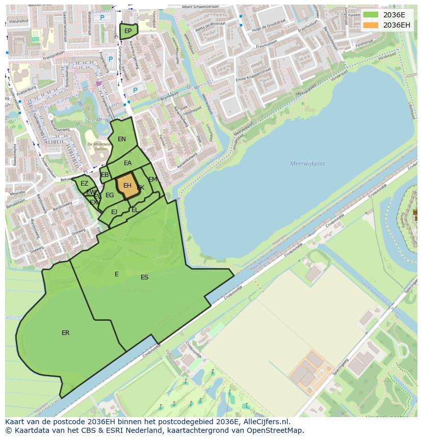 Afbeelding van het postcodegebied 2036 EH op de kaart.