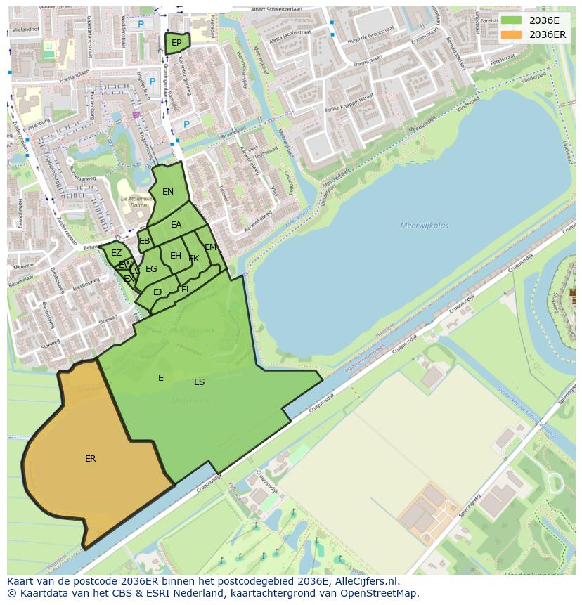 Afbeelding van het postcodegebied 2036 ER op de kaart.