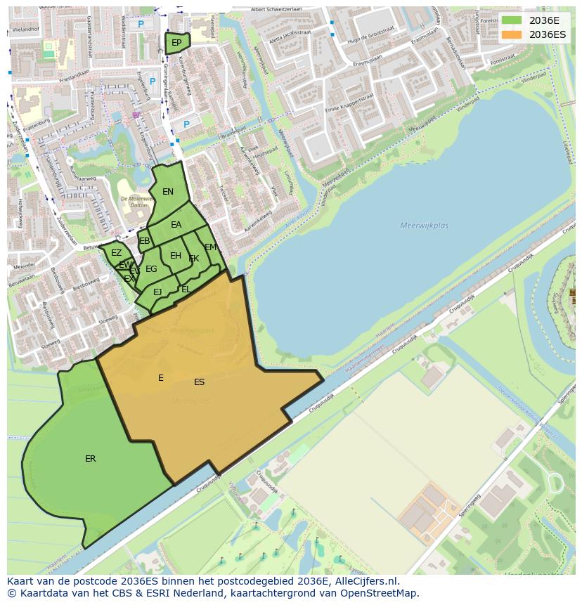 Afbeelding van het postcodegebied 2036 ES op de kaart.