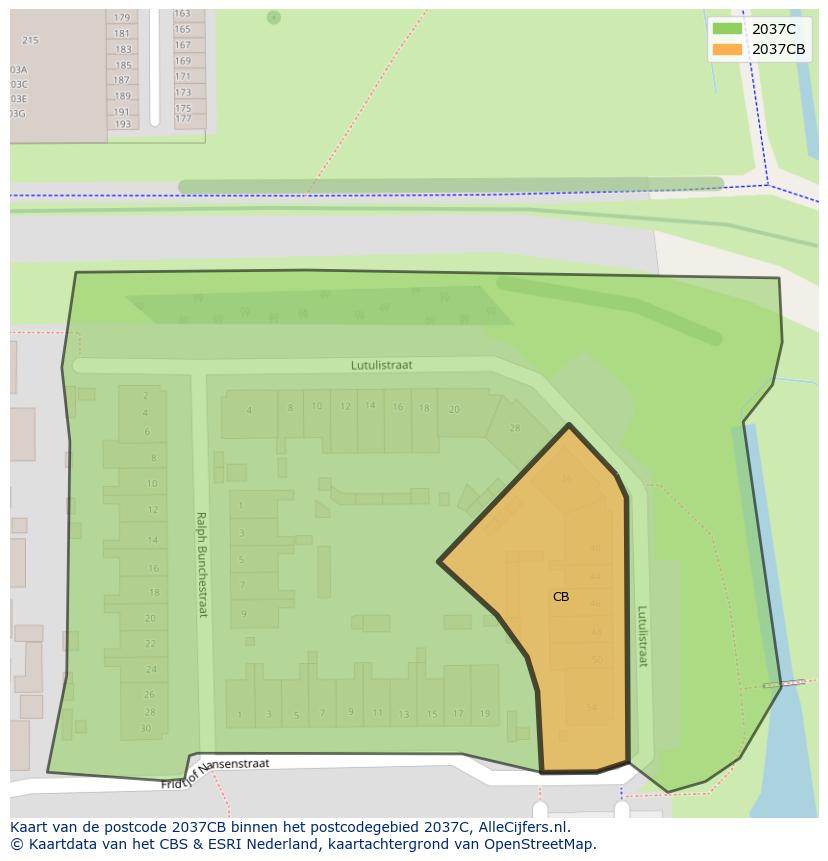 Afbeelding van het postcodegebied 2037 CB op de kaart.