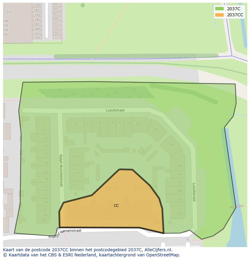 Afbeelding van het postcodegebied 2037 CC op de kaart.
