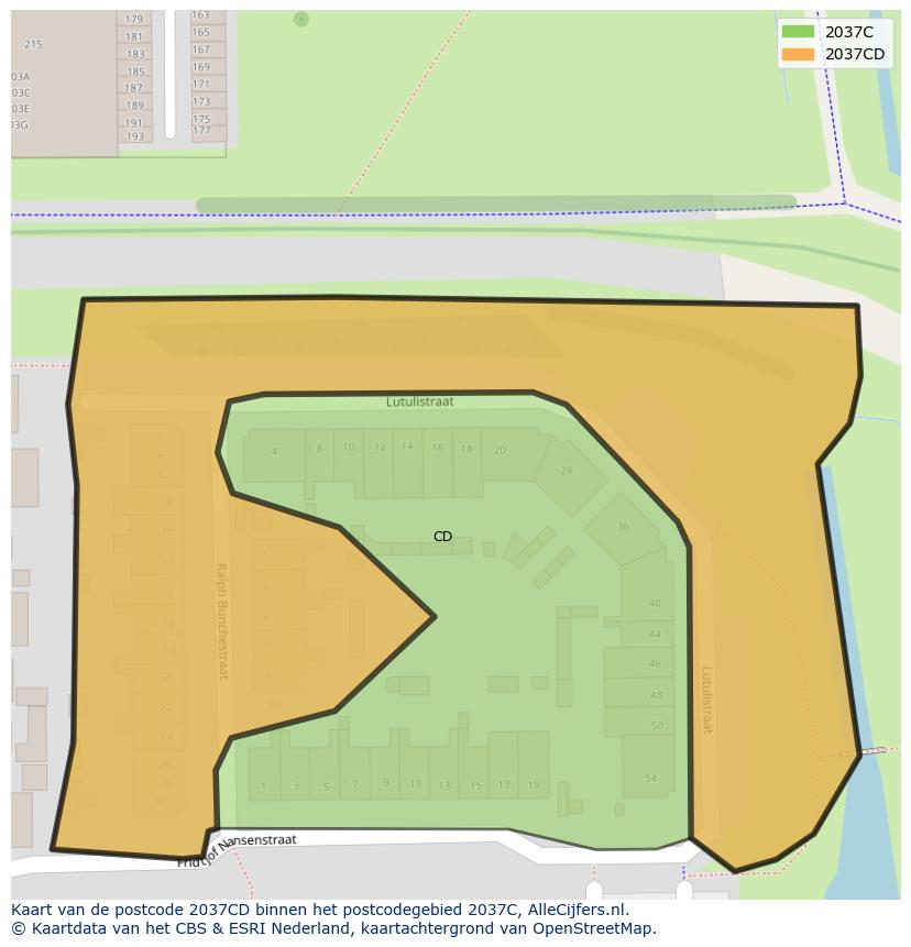 Afbeelding van het postcodegebied 2037 CD op de kaart.