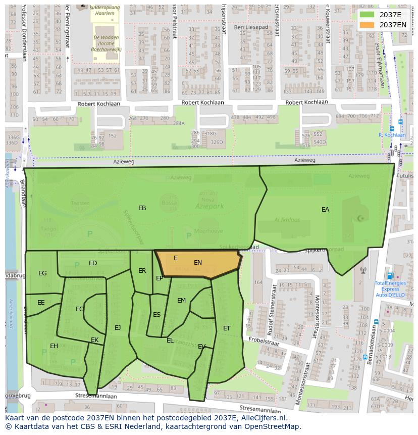 Afbeelding van het postcodegebied 2037 EN op de kaart.