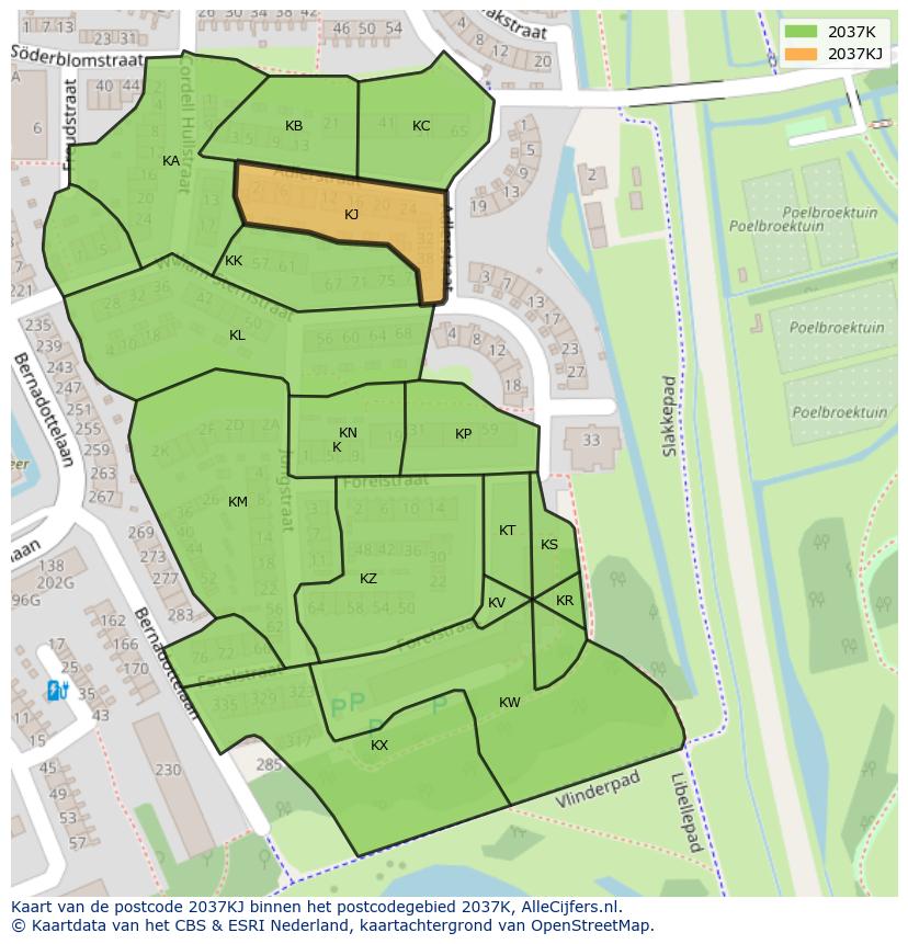 Afbeelding van het postcodegebied 2037 KJ op de kaart.