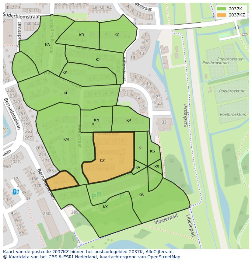 Afbeelding van het postcodegebied 2037 KZ op de kaart.