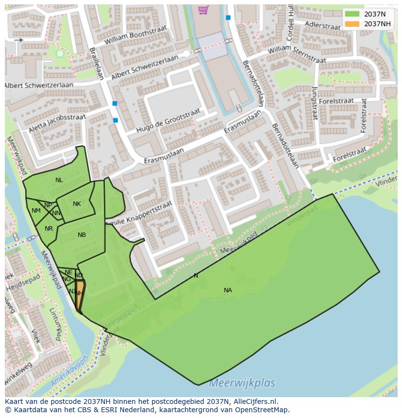 Afbeelding van het postcodegebied 2037 NH op de kaart.