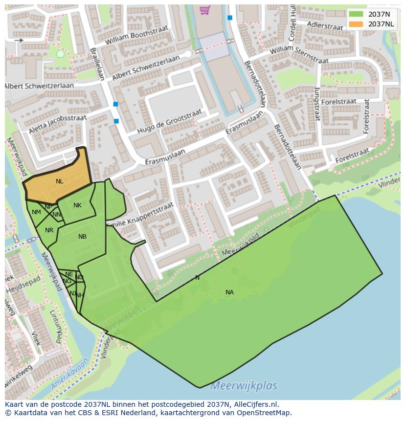 Afbeelding van het postcodegebied 2037 NL op de kaart.