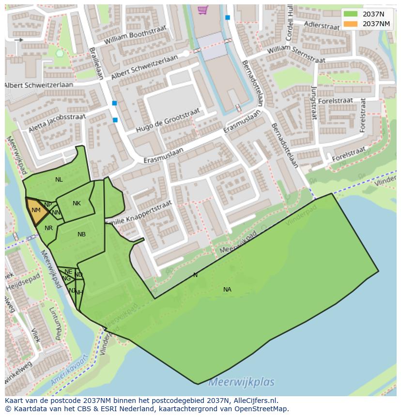 Afbeelding van het postcodegebied 2037 NM op de kaart.