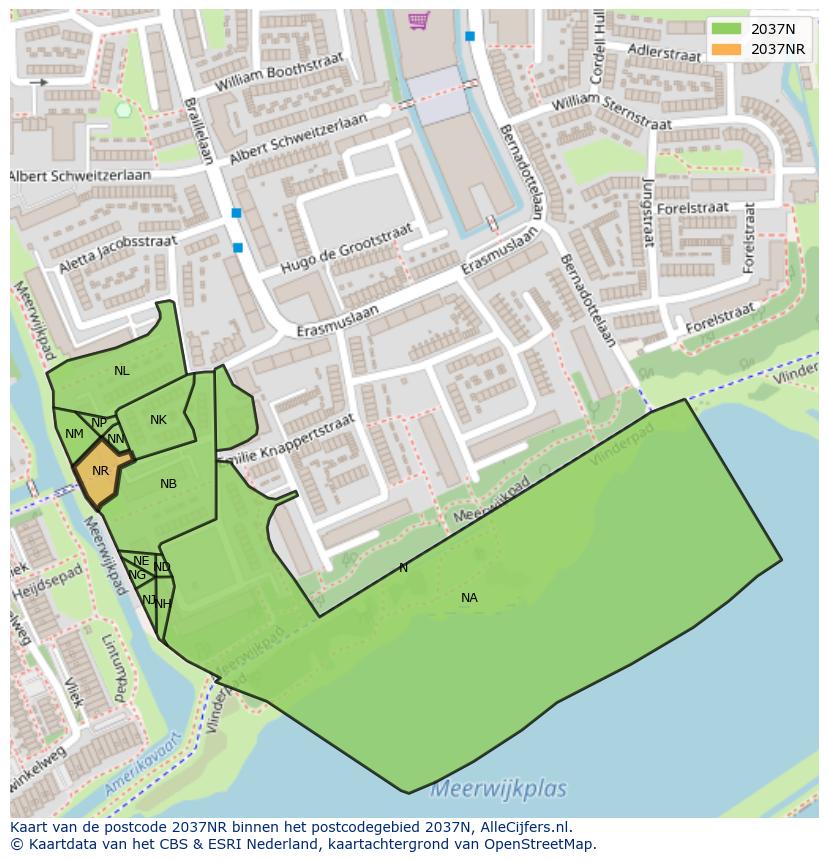 Afbeelding van het postcodegebied 2037 NR op de kaart.