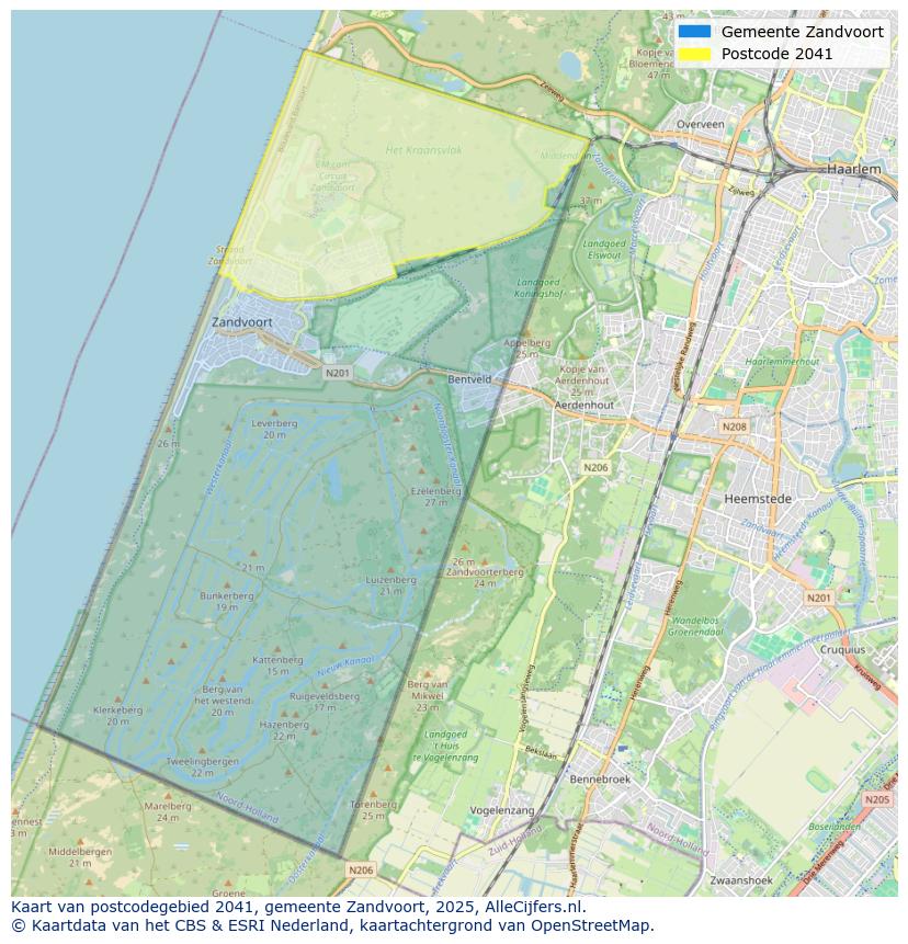 Afbeelding van het postcodegebied 2041 op de kaart.