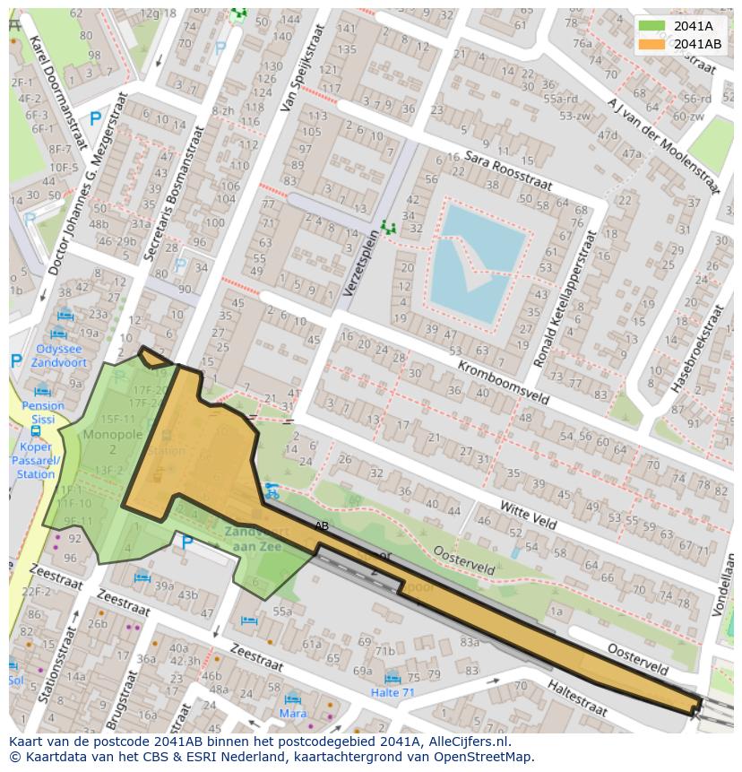 Afbeelding van het postcodegebied 2041 AB op de kaart.