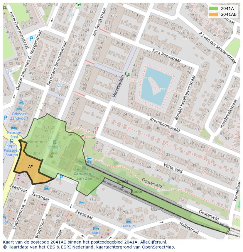 Afbeelding van het postcodegebied 2041 AE op de kaart.