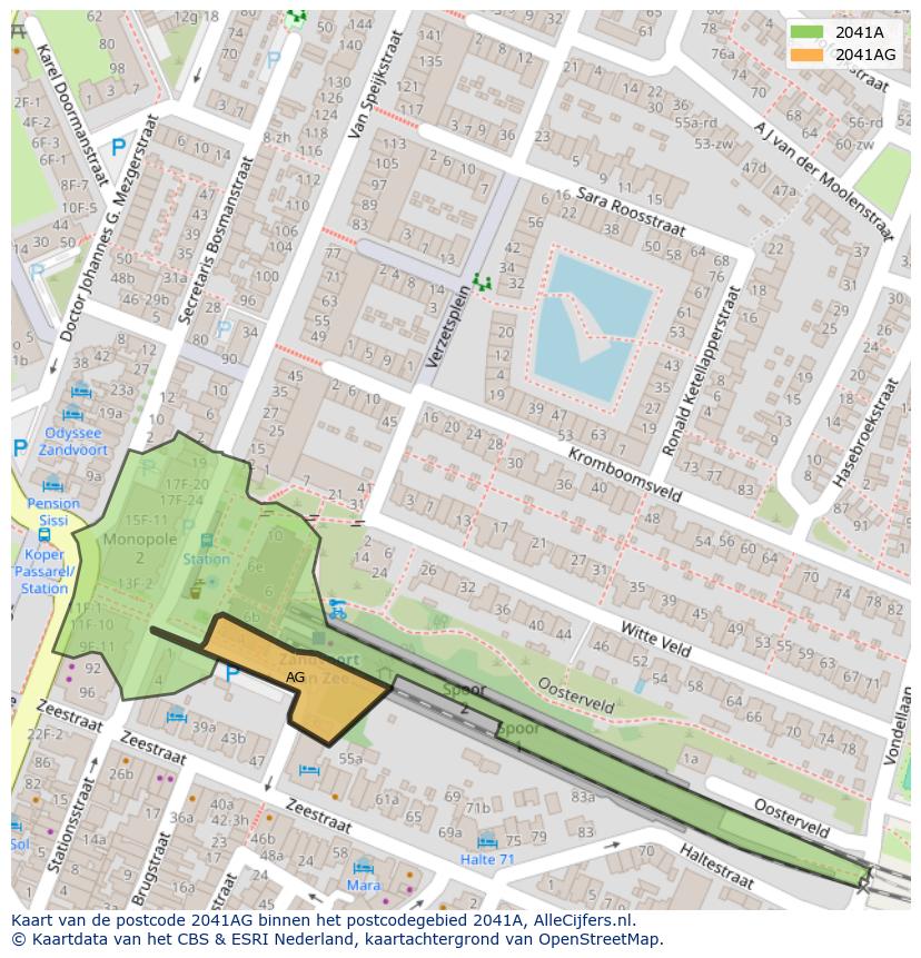 Afbeelding van het postcodegebied 2041 AG op de kaart.