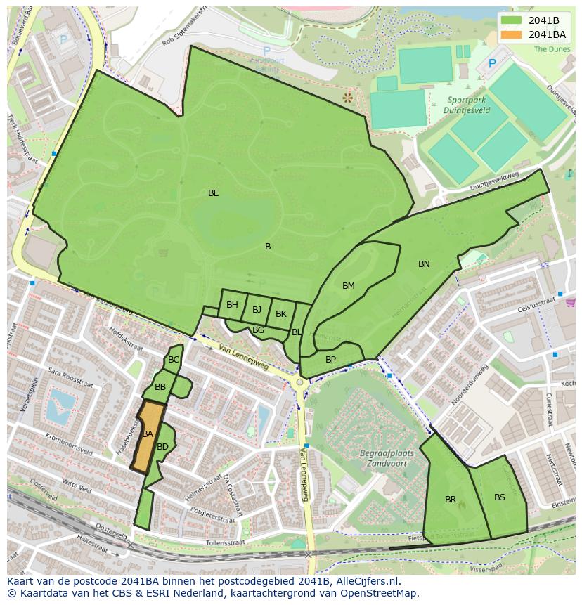 Afbeelding van het postcodegebied 2041 BA op de kaart.