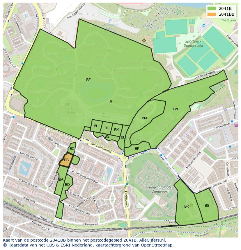 Afbeelding van het postcodegebied 2041 BB op de kaart.