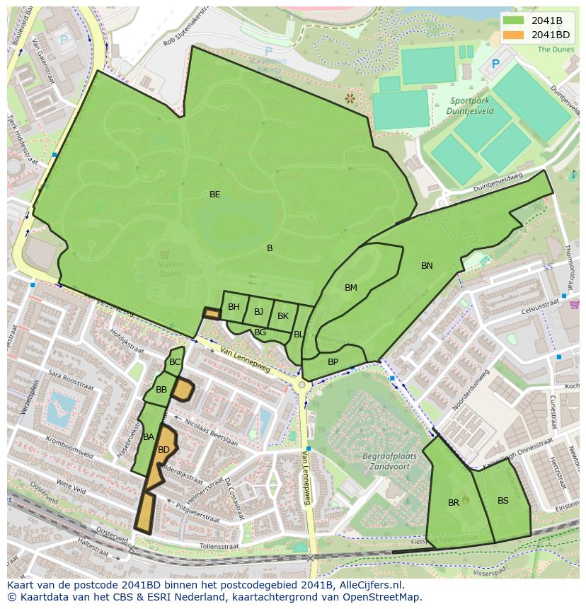 Afbeelding van het postcodegebied 2041 BD op de kaart.