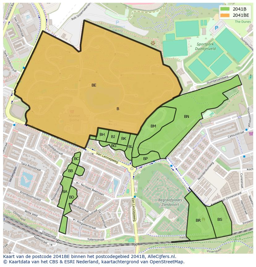 Afbeelding van het postcodegebied 2041 BE op de kaart.