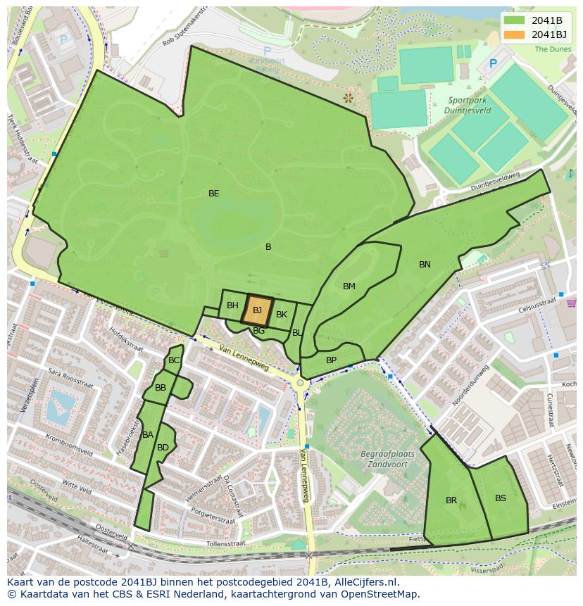 Afbeelding van het postcodegebied 2041 BJ op de kaart.