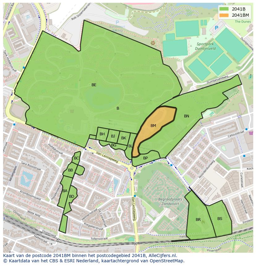Afbeelding van het postcodegebied 2041 BM op de kaart.