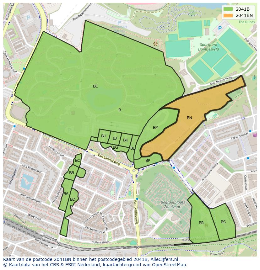 Afbeelding van het postcodegebied 2041 BN op de kaart.