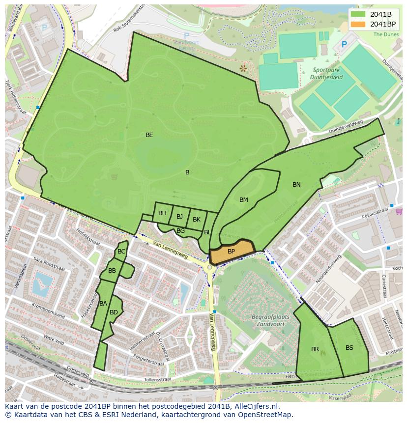 Afbeelding van het postcodegebied 2041 BP op de kaart.