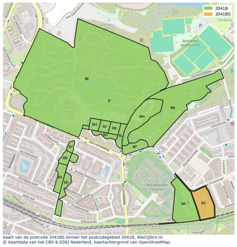 Afbeelding van het postcodegebied 2041 BS op de kaart.