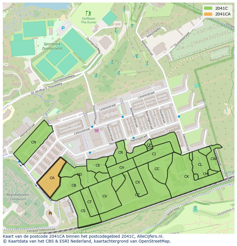 Afbeelding van het postcodegebied 2041 CA op de kaart.