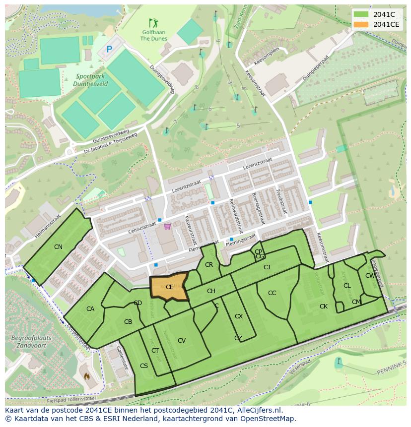 Afbeelding van het postcodegebied 2041 CE op de kaart.