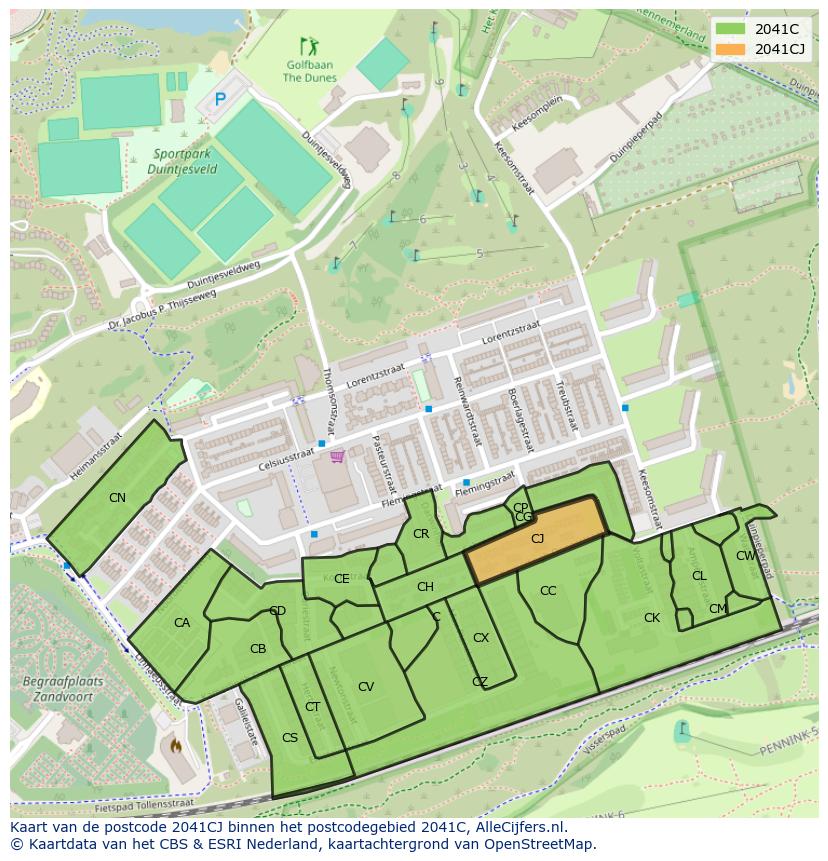 Afbeelding van het postcodegebied 2041 CJ op de kaart.