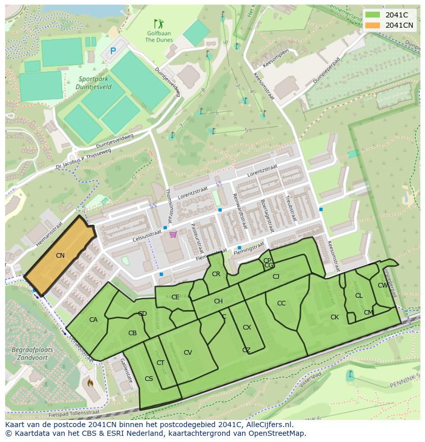 Afbeelding van het postcodegebied 2041 CN op de kaart.