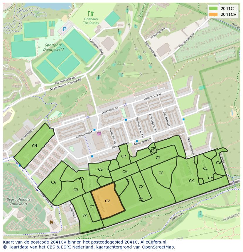 Afbeelding van het postcodegebied 2041 CV op de kaart.